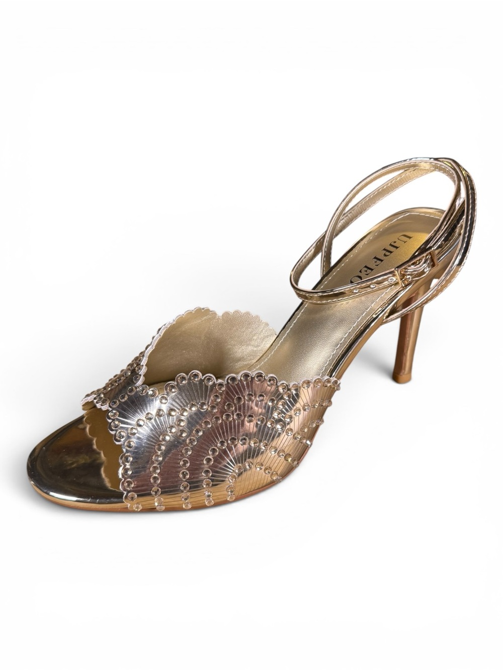 Gold Scalloped Beaded High Heel Sandal